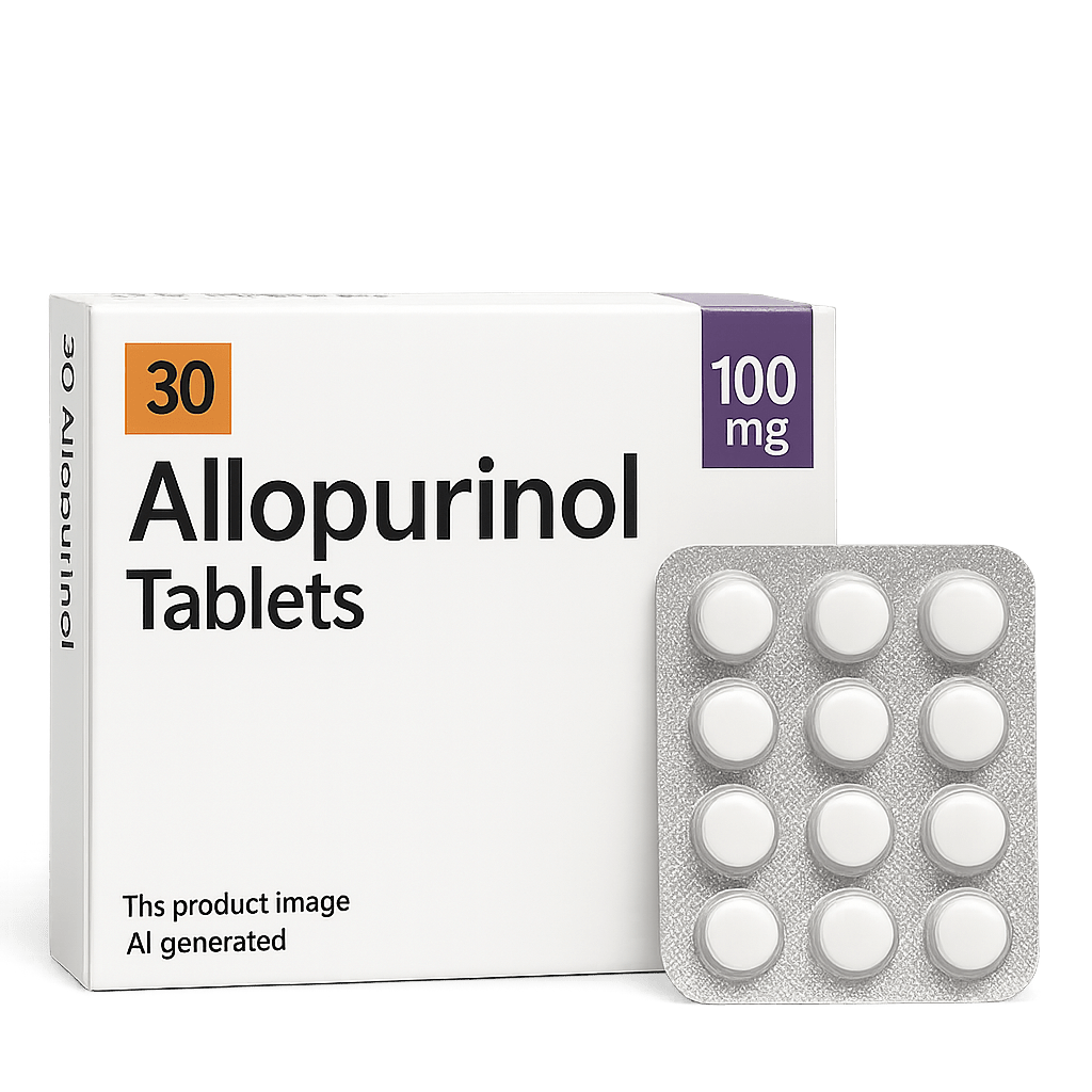 Box of Allopurinol tablets used to prevent gout flare-ups